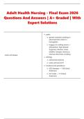 Adult Health Nursing - Final Exam 2026  Questions And Answers &vert; A&plus; Graded &vert; With  Expert Solutions