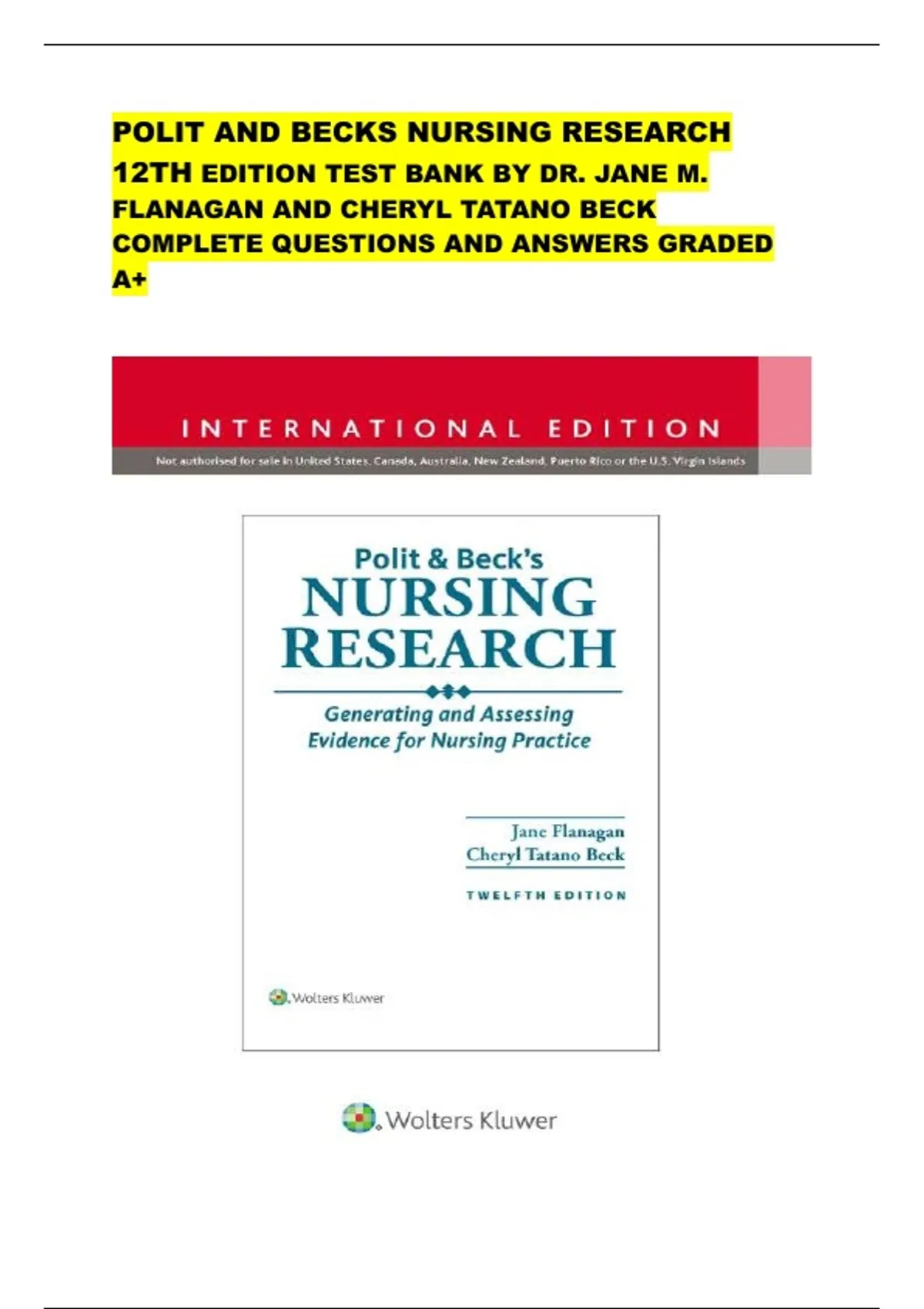 POLIT AND BECKS NURSING RESEARCH 12TH EDITION TEST BANK BY DR. JANE M ...