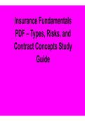 Insurance Fundamentals PDF Types Risks and Contract Concepts Study Guide Comprehensive Questions Answers Detailed Explanations 2025&sol; 2026