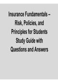 Insurance Fundamentals Risk Policies and Principles for Students Study Guide with Questions Comprehensive Questions Answers Detailed Explanations 2025&sol; 2026
