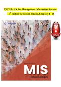 TEST BANK FOR MANAGEMENT INFORMATION SYSTEMS&comma; 11TH EDITION BY HOSSEIN BIDGOLI&comma; CHAPTERS 1-14 QUESTIONS AND ANSWERS GRADED A&plus; &vert;LATEST UPDATE&vert;