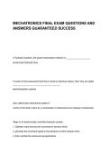  MECHATRONICS FINAL EXAM QUESTIONS AND ANSWERS GUARANTEED SUCCESS