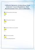 California Optometry Jurisprudence Exam  2026&sol;2027 &vert; Laws & Regulations &vert; State  Board Licensure Test &vert; 100&percnt; Verified Q&A