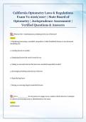 California Optometry Laws & Regulations  Exam V2 2026&sol;2027 &vert; State Board of  Optometry &vert; Jurisprudence Assessment &vert;  Verified Questions & Answers 