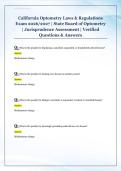 California Optometry Laws & Regulations  Exam 2026&sol;2027 &vert; State Board of Optometry  &vert; Jurisprudence Assessment &vert; Verified  Questions & Answers 