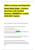 TDLR Licensing and Regulation  Exam Study Guide &ndash; Practice  Questions with Verified  Answers&period; GRADED A&plus;&period; Latest  2026&sol;2027 Update&period; 