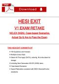   HESI EXIT V1 EXAM RETAKE  NCLEX &lpar;NGN&rpar;&comma; Case-based Scenarios&comma; Actual Qs & Ans to Pass the Exam   THIS HESI EXIT CONSISTS OF &Tab;160 Questions and Answers  &Tab;Multiple-choice Style &Tab;Select All That Apply &lpar;SATA&rpar;&comma; ordering&comma; fill-in-the-blank for dosage &Tab;incl