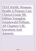 Test Bank for Womens Health A Primary Care Clinical Guide 5th Edition Youngkin Schadewald Pritham&period;All Chapters 1-26&period; Questions And Answers &period; Complete Guide A &plus;&period;