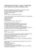INTRODUCTORY PHYSICS I - EXAM 1 QUESTIONS WITH VERIFIED ACCURATE ANSWERS 2026