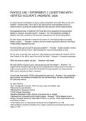 PHYSICS LAB 1 EXPERIMENT 3 QUESTIONS WITH VERIFIED ACCURATE ANSWERS 2026