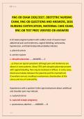 RNC-OB EXAM 2026&sol;2027&comma; OBSTETRIC NURSING  EXAM&comma; RNC-OB QUESTIONS AND ANSWERS&comma; 2026  NURSING CERTIFICATION&comma; MATERNAL CARE EXAM&comma;  RNC-OB TEST PREP&comma; VERIFIED OB ANSWERS