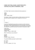 CHEM 1020 FINAL EXAM QUESTIONS WITH VERIFIED ACCURATE ANSWERS 2026