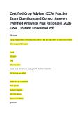 Certified Crop Advisor &lpar;CCA&rpar; Practice  Exam Questions and Correct Answers  &lpar;Verified Answers&rpar; Plus Rationales 2026  Q&A &vert; Instant Download Pdf 