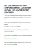 CNC MILL OPERATOR TEST WITH  COMPLETE QUESTIONS AND CORRECT  ANSWERS 100&percnt; VERIFIED&excl;&excl;&vert;&vert; LATEST  UPDATE 2026 