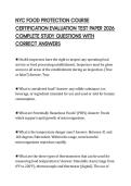 NYC FOOD PROTECTION COURSE CERTIFICATION EVALUATION TEST PAPER 2026 COMPLETE STUDY QUESTIONS WITH CORRECT ANSWERS
