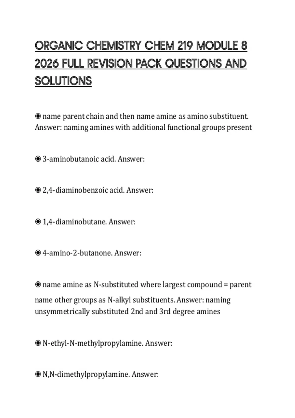 ORGANIC CHEMISTRY CHEM 219 MODULE 8 2026 FULL REVISION PACK QUESTIONS ...