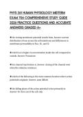 PHYS 261 HUMAN PHYSIOLOGY MIDTERM EXAM 706 COMPREHENSIVE STUDY GUIDE 2026 PRACTICE QUESTIONS AND ACCURATE ANSWERS GRADED A&plus;
