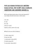 PHYS 261 HUMAN PHYSIOLOGY MIDTERM EXAM ACTUAL TEST SCRIPT 2026 COMPLETE QUESTIONS AND ANSWERS GRADED A&plus;