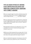 PHYS 261 HUMAN PHYSIOLOGY MIDTERM EXAM CERTIFICATION EVALUATION TEST PAPER 2026 COMPLETE STUDY QUESTIONS WITH CORRECT ANSWERS