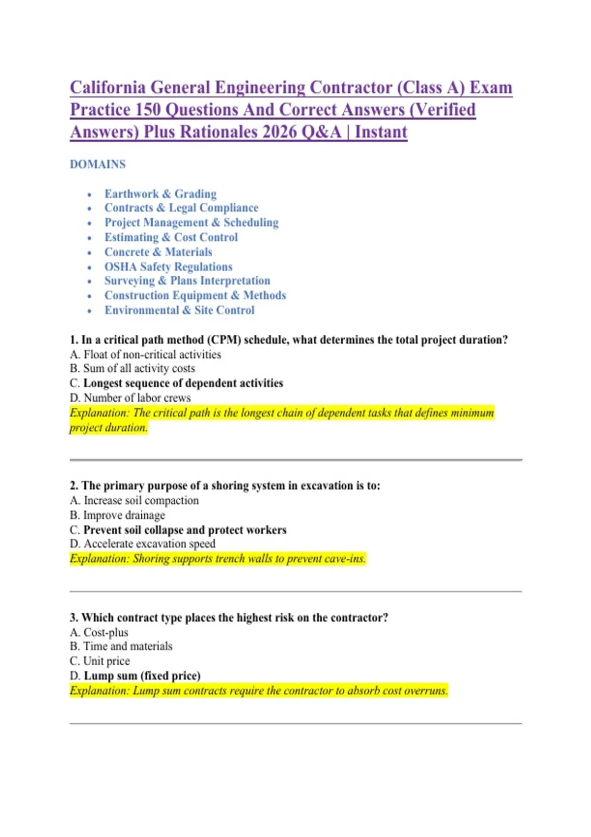 California General Engineering Contractor (Class A) Exam Practice 150 ...