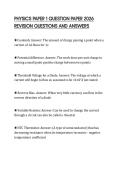 PHYSICS PAPER 1 QUESTION PAPER 2026 REVISION QUESTIONS AND ANSWERS