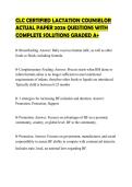 CLC CERTIFIED LACTATION COUNSELOR ACTUAL PAPER 2026 QUESTIONS WITH COMPLETE SOLUTIONS GRADED A&plus;