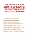 TEXAS MANICURIST STATE BOARD EXAM 2026&sol;2027 &vert; OFFICIAL TDLR NAIL TECHNICIAN WRITTEN TEST Q&A &vert; 200&plus; REAL EXAM QUESTIONS WITH 100&percnt; VERIFIED ANSWERS AND RATIONALE