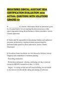 REGISTERED DENTAL ASSISTANT RDA CERTIFICATION EVALUATION 2026 ACTUAL QUESTIONS WITH SOLUTIONS GRADED A&plus;