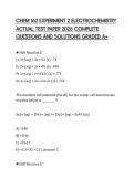 CHEM 162 EXPERIMENT 2 ELECTROCHEMISTRY ACTUAL TEST PAPER 2026 COMPLETE QUESTIONS AND SOLUTIONS GRADED A&plus;