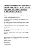 CHEM 162 EXPERIMENT 2 ELECTROCHEMISTRY CERTIFICATION EVALUATION TEST 2026 FULL QUESTIONS AND CORRECT ANSWERS ALREADY PASSED GRADED A&plus;