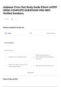 Alabama Civics Test Study Guide   EXAM LATEST &lpar;2026&rpar; COMPLETE QUESTIONS With 100&percnt; Verified Solutions&comma;