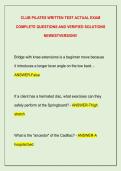 CLUB PILATES WRITTEN TEST ACTUAL EXAM  COMPLETE QUESTIONS AND VERIFIED SOLUTIONS  NEWESTVERSION&excl;&excl;
