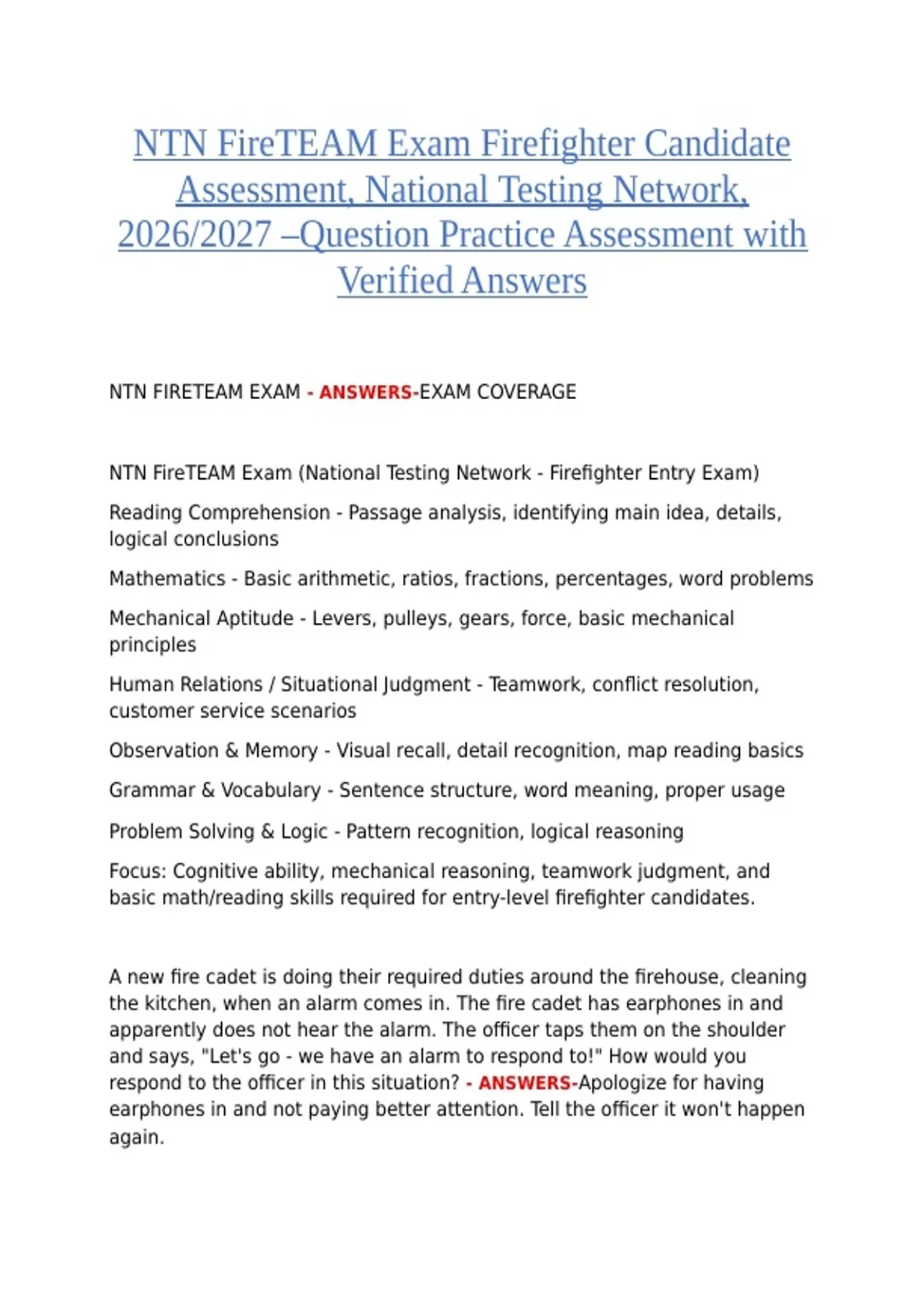 Fireteam Test Score NTN FIRETEAM EXAM FIREFIGHTER CANDIDATE ASSESSMENT | NATIONAL TESTING ...