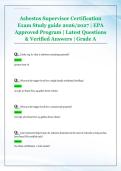 Asbestos Supervisor Certification  Exam Study guide 2026&sol;2027 &vert; EPA  Approved Program &vert; Latest Questions  & Verified Answers &vert; Grade A 