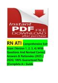 RN ATI Comprehensive Exit Exam &lpar;Version 1&comma; 2&comma; 3&comma; 4&rpar; With Questions And Revised Correct Answers & Rationales &lpar;2025 &sol; 2026&rpar; 100&percnt; Guaranteed Pass &vert;&vert;Complete A&plus; Guide