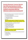 Kentucky Wastewater Treatment Operator Exam With Actual Questions & Verified Answers&comma; Plus Explained Rationales&sol;Expert Verified For Guaranteed 100&percnt; Pass 2026&sol;Latest Update&sol;Instant Download Pdf
