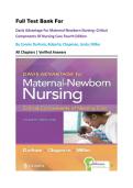 Full Test Bank For Davis Advantage For Maternal-Newborn Nursing&colon; Critical Components Of Nursing Care Fourth Edition By Connie Durham&comma; Roberta&semi; Chapman&comma; Linda&semi; Miller  All Chapters &vert; Verified Answers 