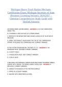 MICHIGAN HEAVY TRUCK BRAKES MECHANIC CERTIFICATION EXAM&comma; MICHIGAN SECRETARY OF STATE &lpar;BUSINESS LICENSING SECTION&rpar;&comma; 2026&sol;2027 &ndash; COMPREHENSIVE STUDY GUIDE WITH VERIFIED ANSWERS&period;