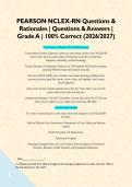 PEARSON NCLEX-RN Questions & Rationales &vert; Questions & Answers &vert; Grade A &vert; 100&percnt; Correct &lpar;2026&sol;2027&rpar;  