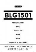 BLG1501 Assignment 2 Answers - Semester 1 2026 &vert; Unique Number&colon; 641006 &vert; Due Date 20 April 2026
