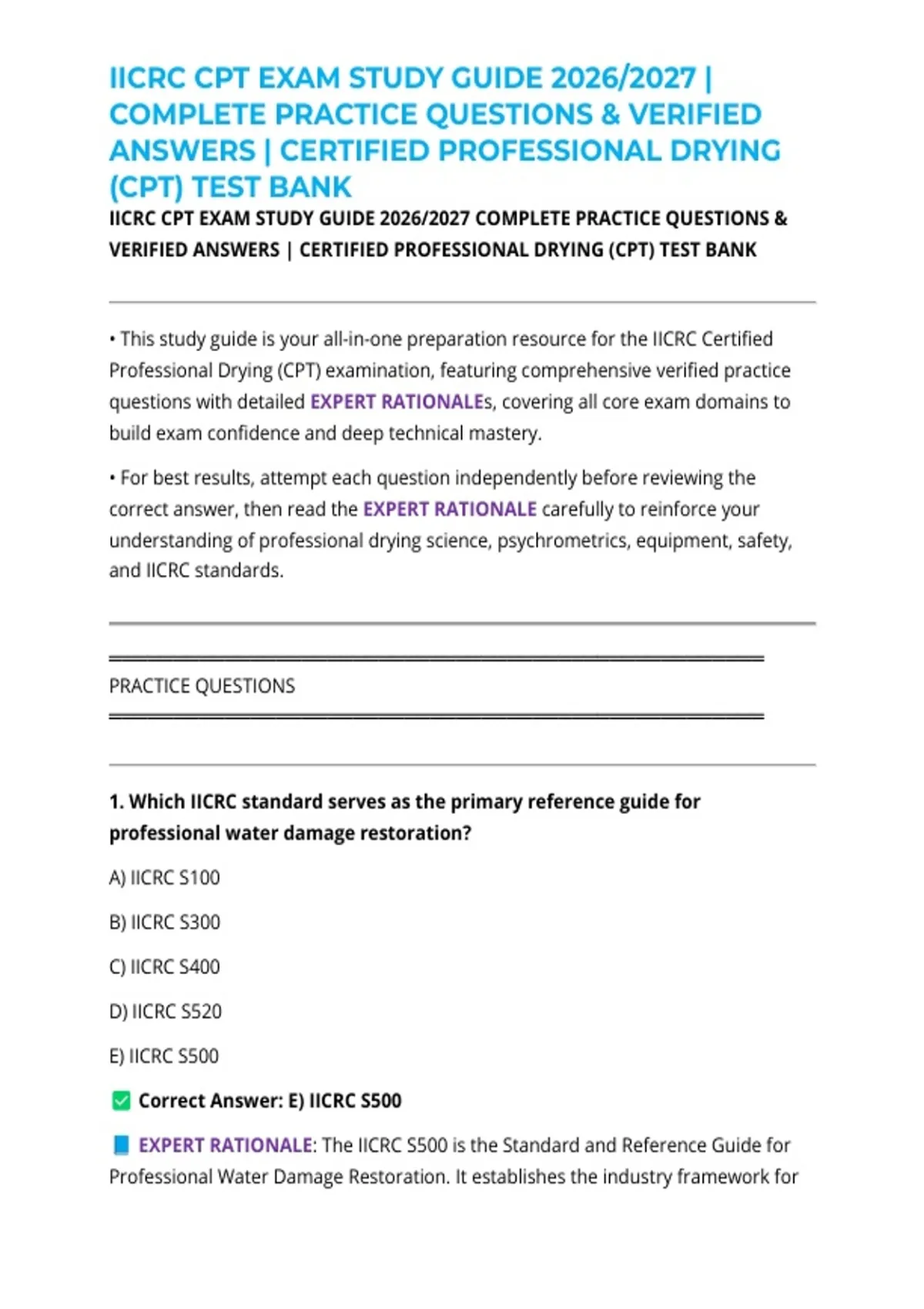 IICRC CPT EXAM STUDY GUIDE 2026/2027 | COMPLETE PRACTICE QUESTIONS ...