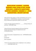 DEVELOPING LEADERS - LEADING MARINES FINAL EXAM STUDY GUIDE 2025&sol;2026 &vert; COMPLETE QUESTIONS &vert; VERIFIED ANSWERS &vert; GRADED A &plus; &vert; PASS GUARANTEED &vert; RECENT EDITION