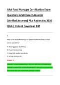 AAA Food Manager Certification Exam  Questions And Correct Answers  &lpar;Verified Answers&rpar; Plus Rationales 2026  Q&A &vert; Instant Download Pdf 