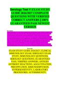 Serology Test V Study Guide 2026 &vert; Exam Questions & Review Description&colon; Study guide with key questions and concepts for Serology Test V&period; Keywords&colon; serology test v&comma; exam prep&comma; study guide&comma; lab science