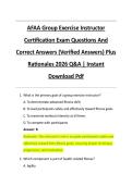 AFAA Group Exercise Instructor  Certification Exam Questions And  Correct Answers &lpar;Verified Answers&rpar; Plus  Rationales 2026 Q&A &vert; Instant  Download Pdf