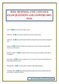 BTEC BUSINESS- UNIT 3 FINANCE EXAM QUESTIONS AND ANSWERS 100&percnt; PASS&period;
