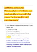 AWWA Water Treatment Plant  Maintenance Technician Certification Exam  Questions And Correct Answers &lpar;Verified  Answers&rpar; Plus Rationales 2026 Q&A &vert;  Instant Download Pdf