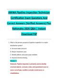 AWWA Pipeline Inspection Technician  Certification Exam Questions And  Correct Answers &lpar;Verified Answers&rpar; Plus  Rationales 2026 Q&A &vert; Instant  Download Pdf  