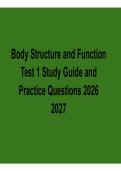Body Structure and Function Test 1 Study Guide and Practice Questions 2026&sol; 2027