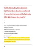 AWWA Water Utility Field Technician  Certification Exam Questions And Correct  Answers &lpar;Verified Answers&rpar; Plus Rationales  2026 Q&A &vert; Instant Download Pdf